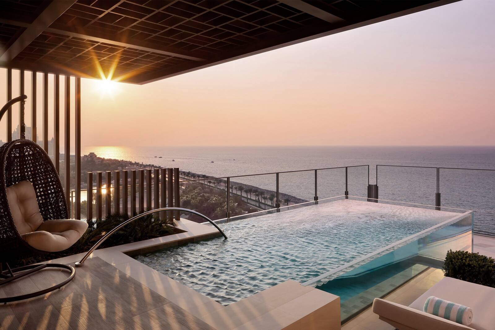 杜拜亞特蘭提斯皇家酒店 Sky Pool Villa 的私人無邊際泳池與露台