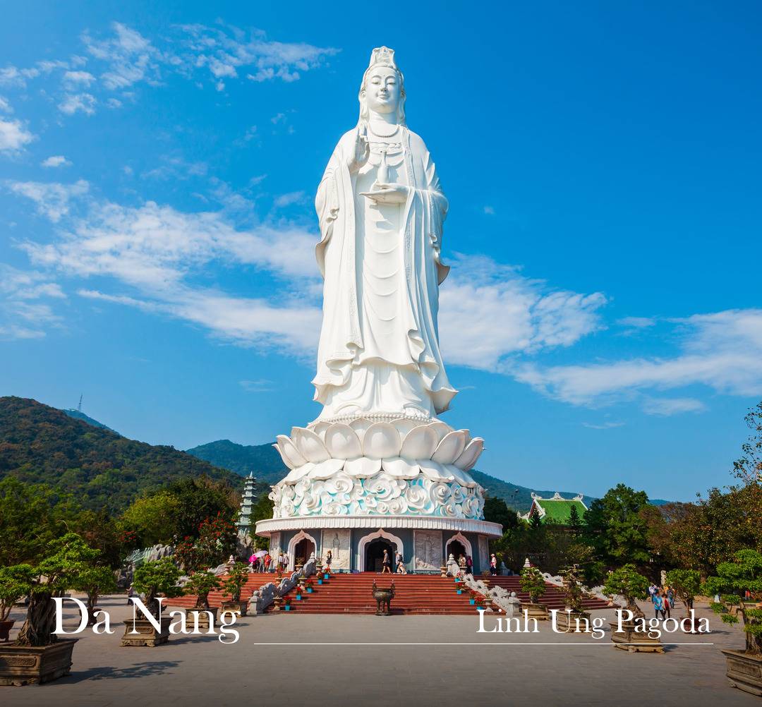 靈應寺觀音像與 Da Nang 英文標示