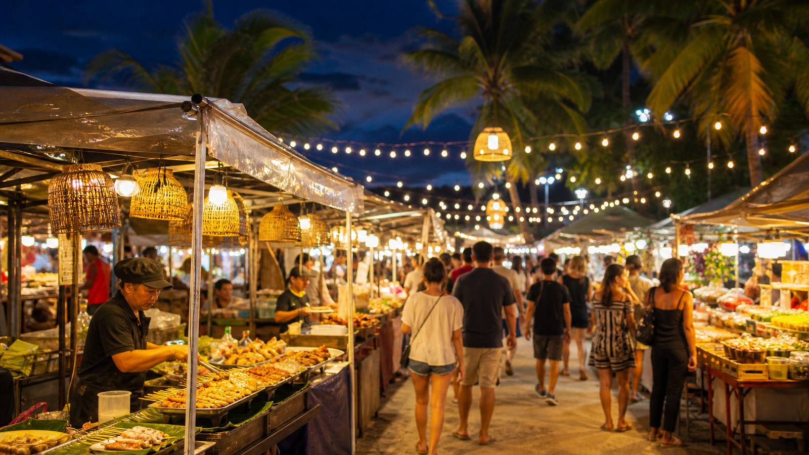 蘇梅島查汶夜市 AI 旅遊示意圖