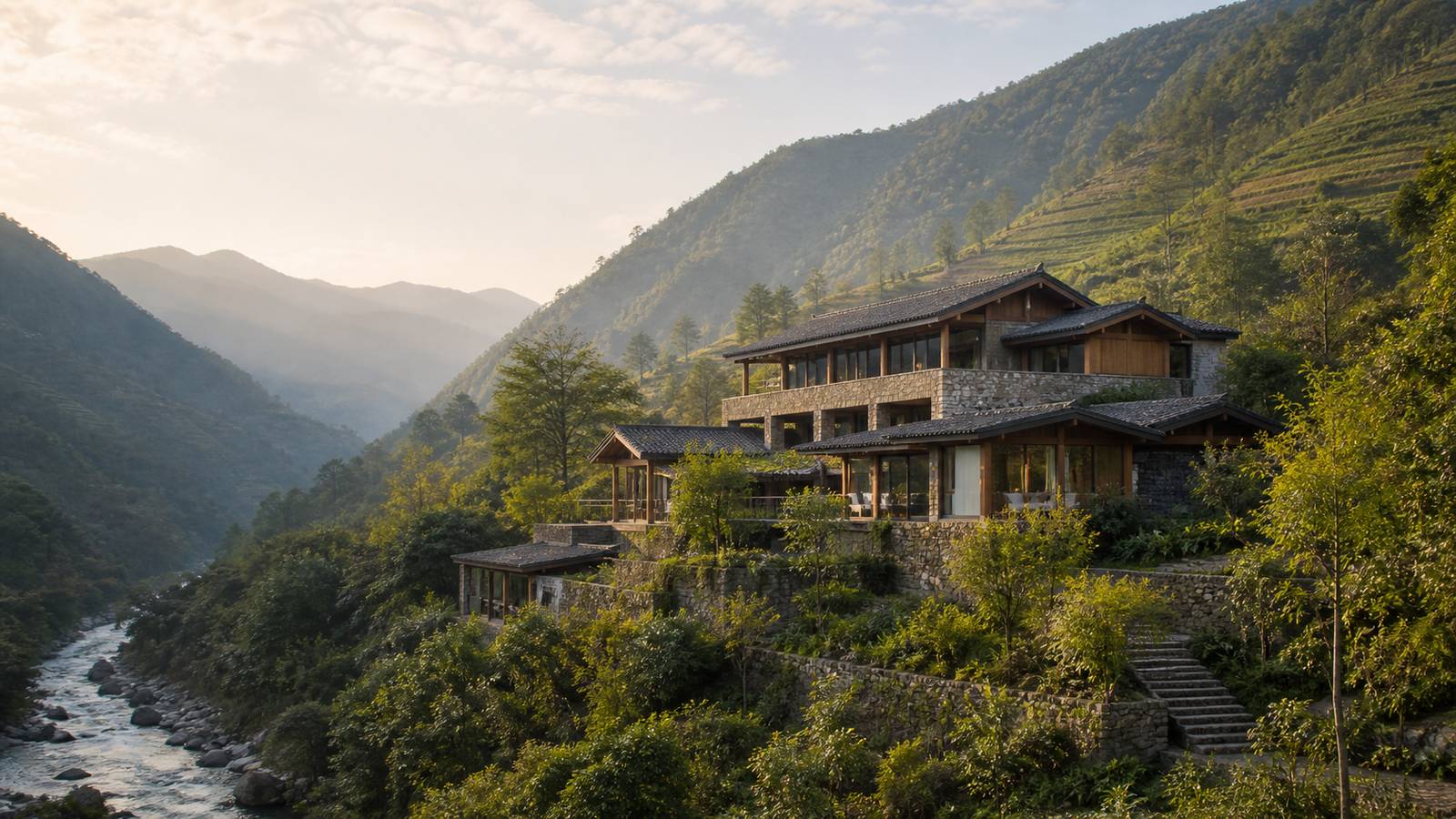 三谷水麗世山居 AI 旅遊示意圖