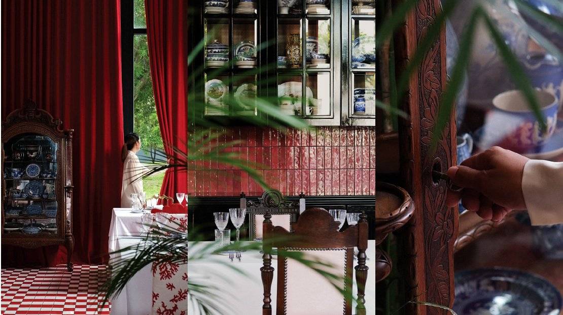蘇梅島 The Library 度假村 The Drawing Room 的紅色用餐空間