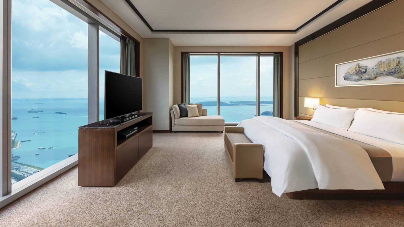 新加坡威斯汀酒店 Harbor View Suite 臥室