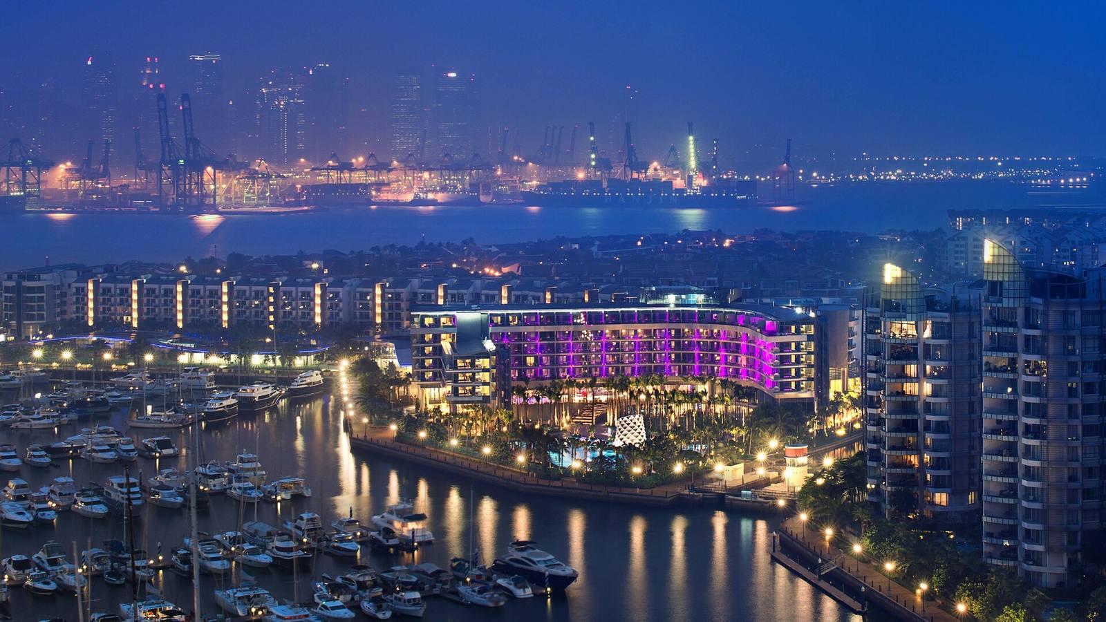 新加坡聖淘沙灣 W 酒店與 Sentosa Cove 夜景