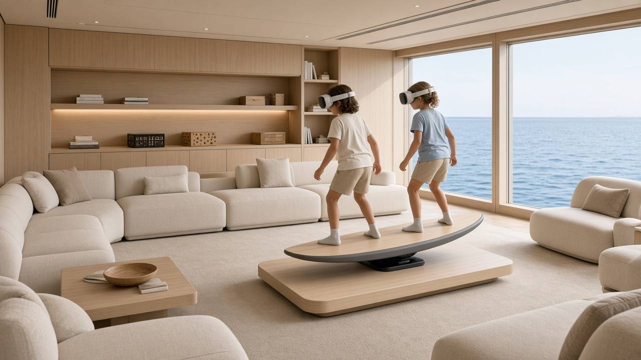 Amangati Youth Lounge 與 VR 衝浪情境示意