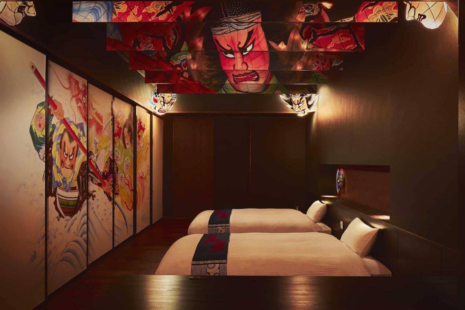 星野集團 青森屋 青森睡魔之間的雙床與牆上睡魔畫