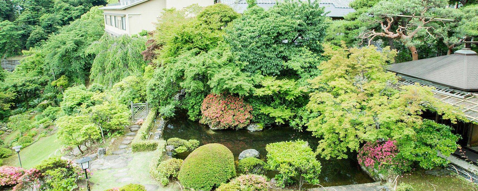 熱海 大觀莊日本庭園與水池綠意