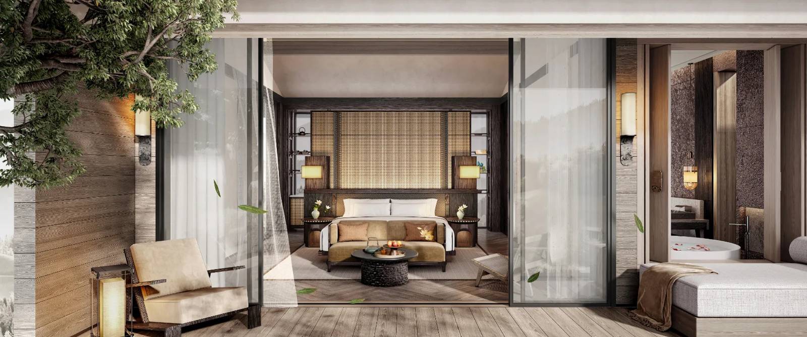 峨眉山悅榕庄 Presidential Villa 的客廳與臥室