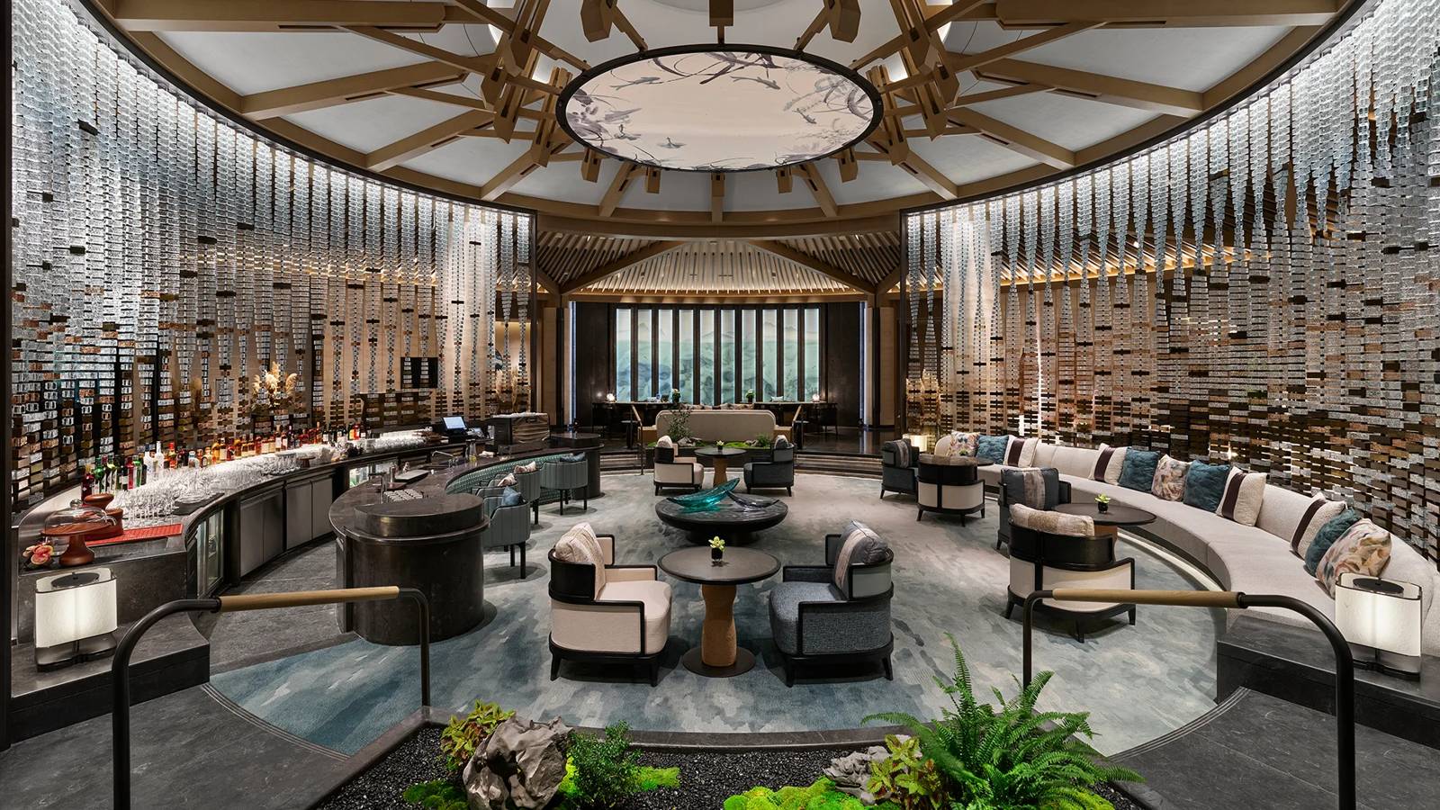 陽澄湖悅榕庄 Lobby Lounge 的挑高沙發區