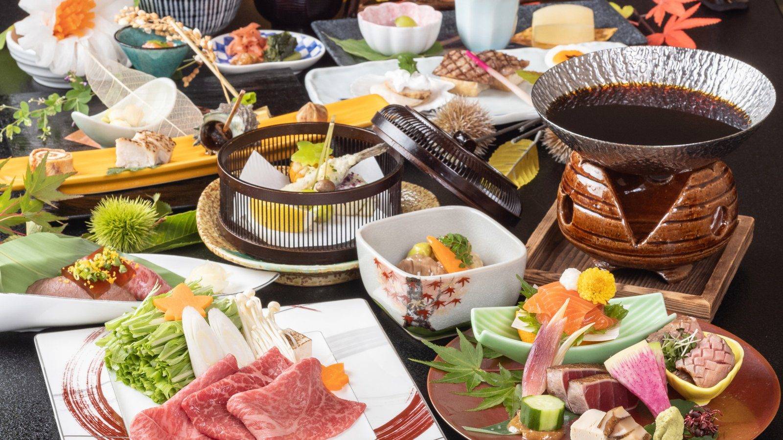 惠那峽溫泉 ゆずり葉 秋季的飛驒牛會席