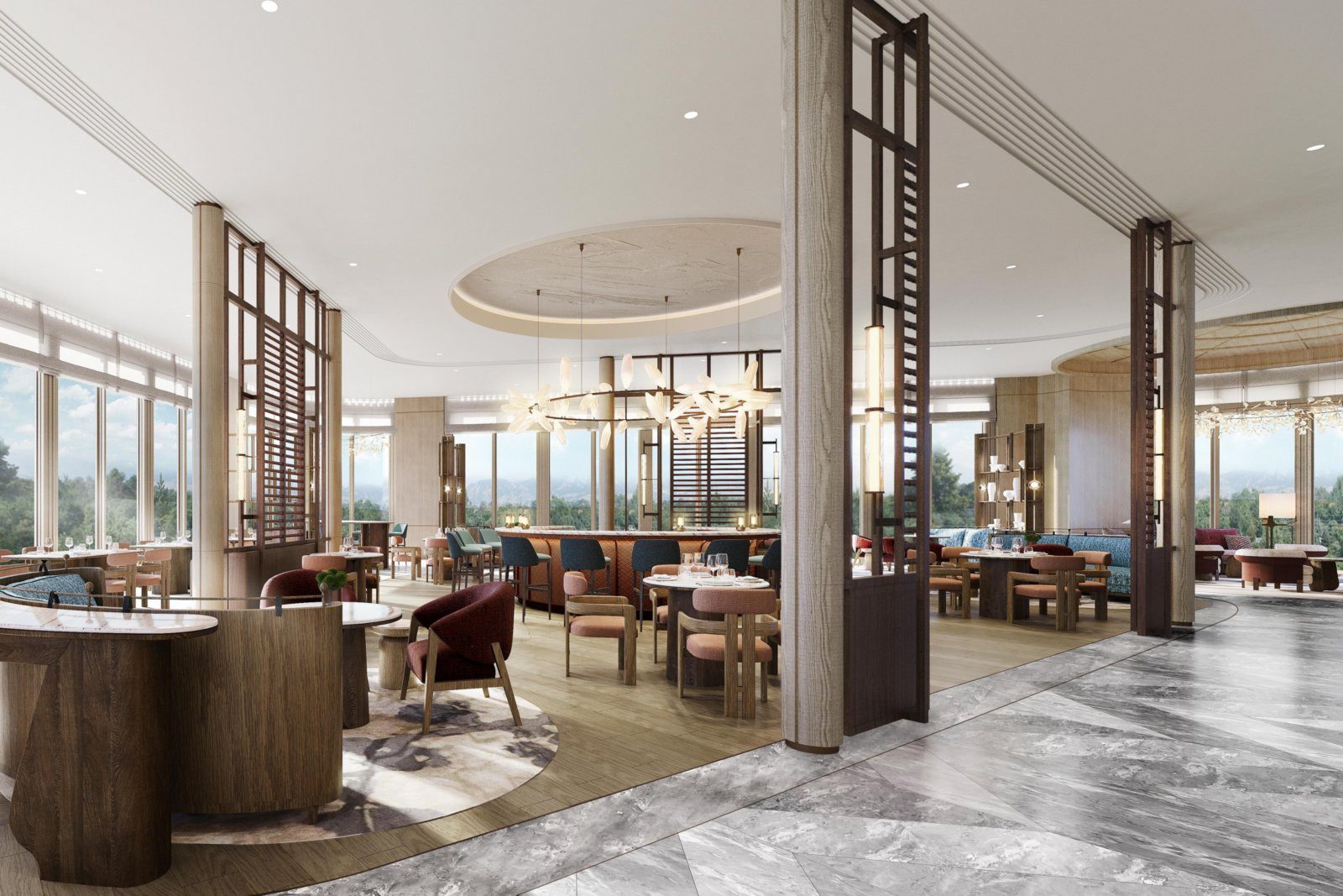 Club InterContinental 酒廊的座位區與窗景（開幕前設計示意圖）