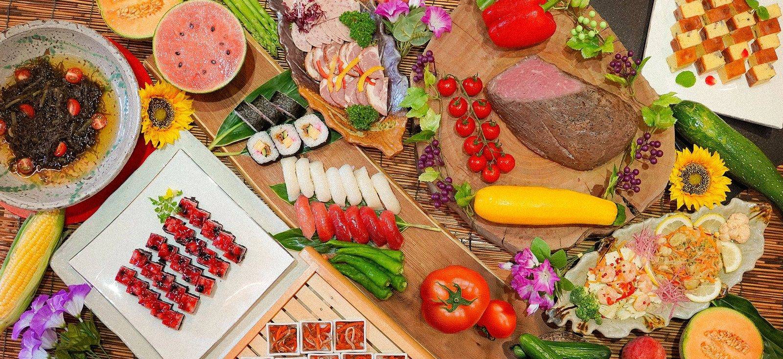 裏磐梯湖畔渡假村自助餐的刺身、牛肉與蔬果